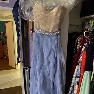 Purple Sparkly Prom Dress with Pearl Belt